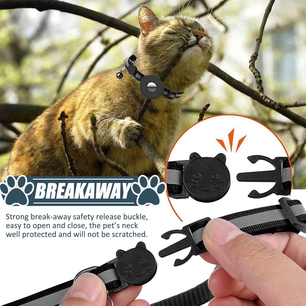 AirTag Cat Collar Reflective Air Tag Dog Pet Collar with Bell Breakaway Safety