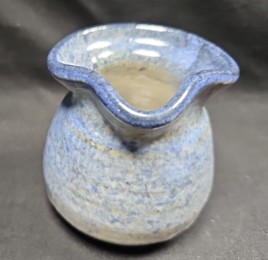Small Blue Art Pottery Pitcher/Creamer - Signed - Holds 3-4 Oz