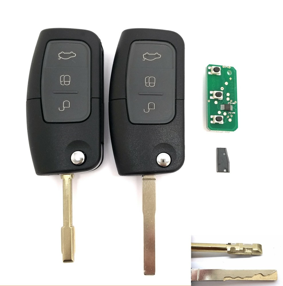 Replacement Flip Key + Remote Control Board + Transponder + Milling for Ford