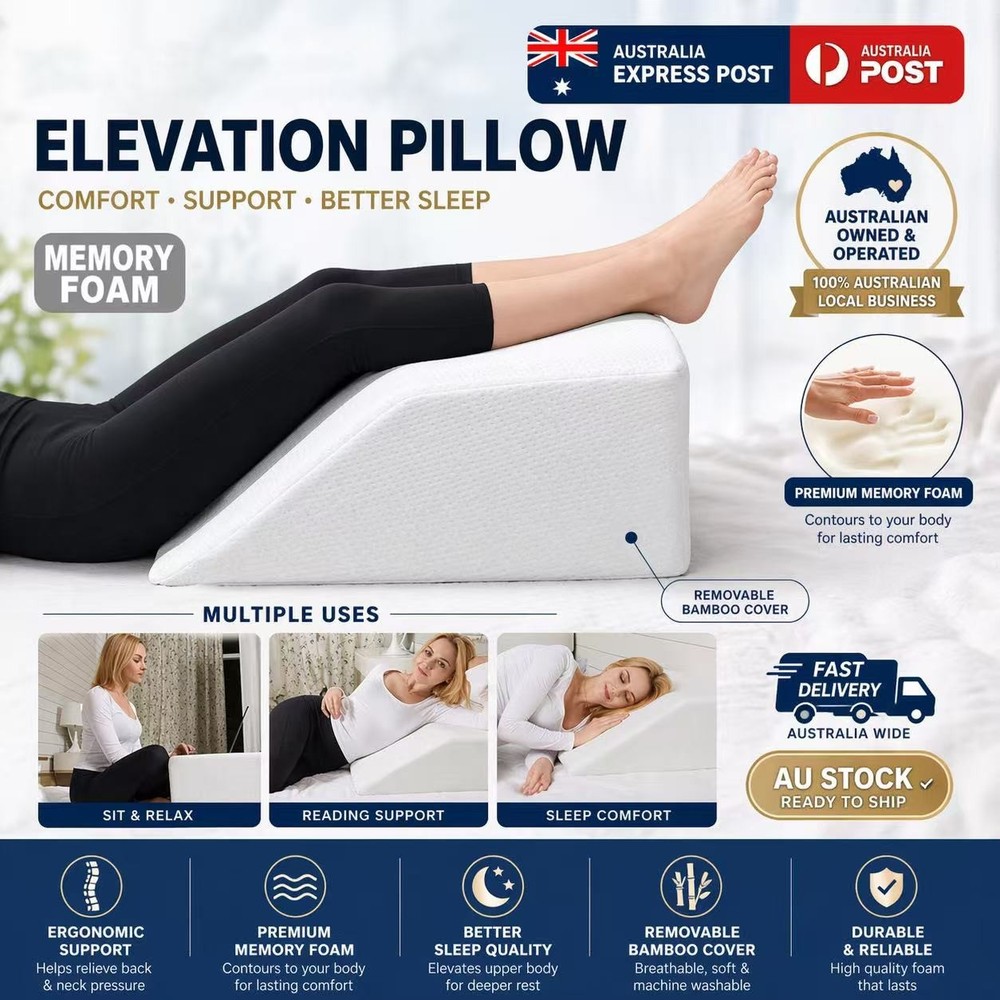 Memory Foam Wedge Pillow Bed Soft Bamboo Cushion Neck Back Bed Sleeping Support