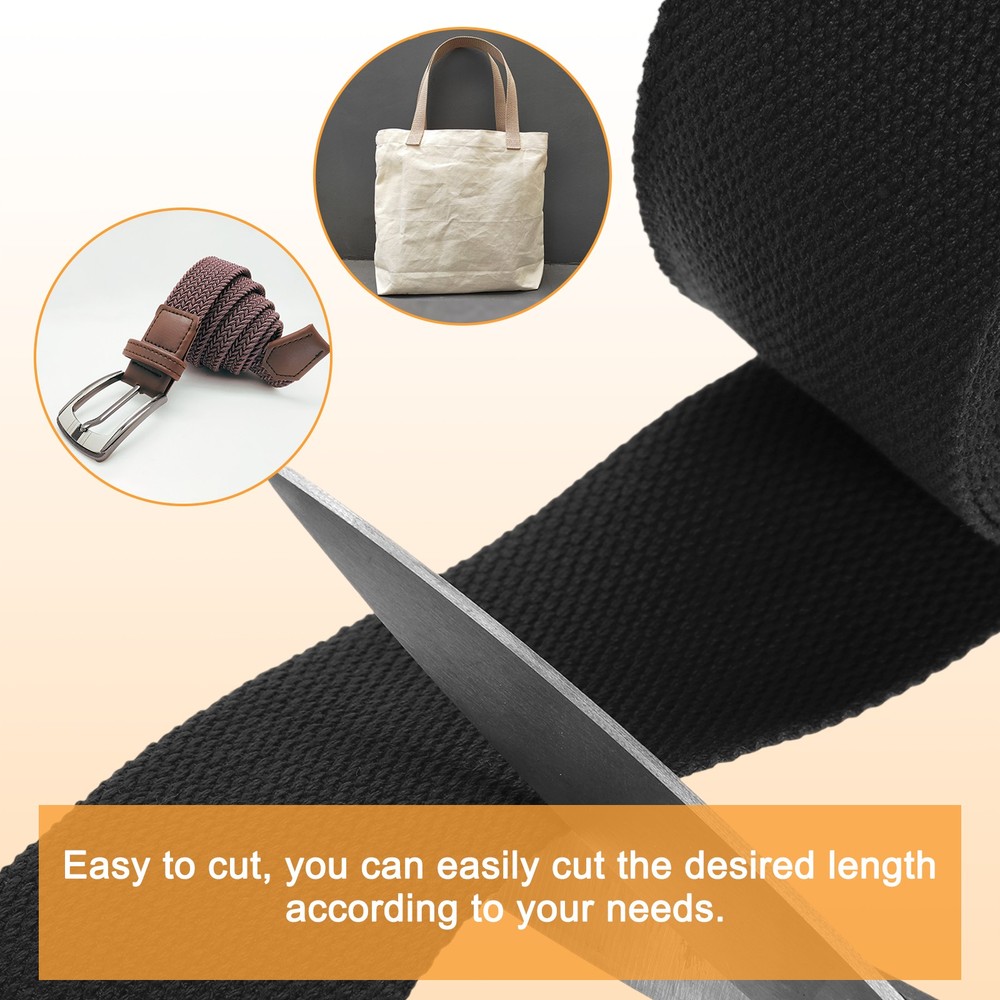 Cotton Webbing 2 Inch 15.3 Yard Polyester Cotton Webbing Strap, Black