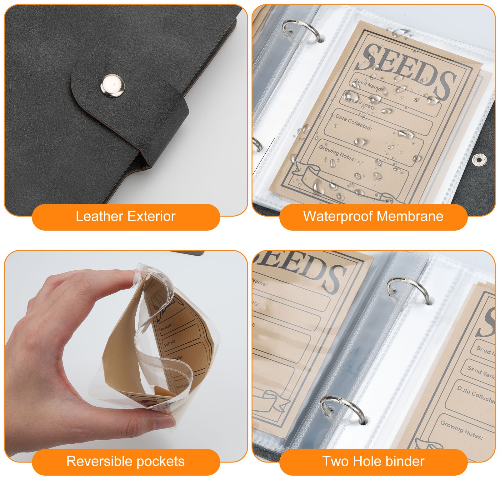 Seed Organizer Binder with 50PCS Envelopes & 50 Storage Pockets for Garden Lover