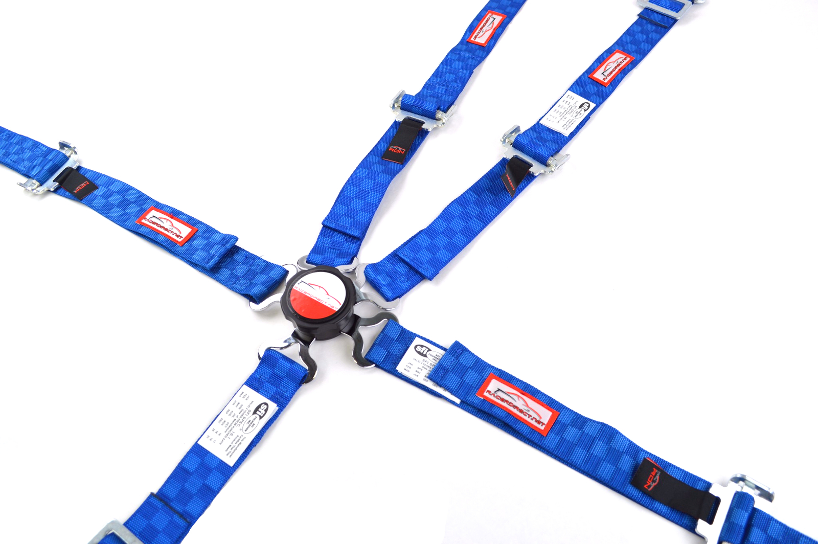 JR DRAGSTER HARNESS 5 PT 2" SFI 16.1 PULL UP LAP BELT CAM LOCK BLUE CHECKERBOARD