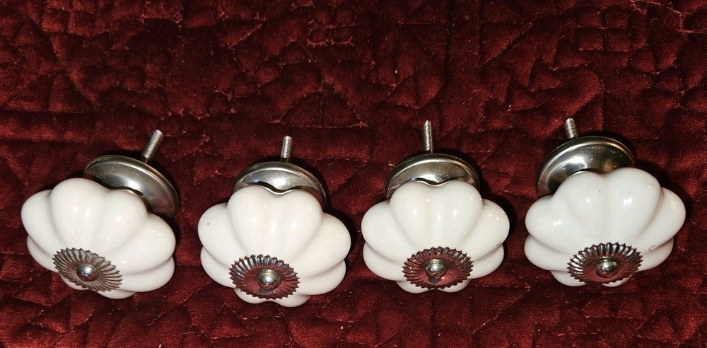 White Ceramic Porcelain Pumkin Style Knobs Pull Cabinet Drawer 1.75” Round