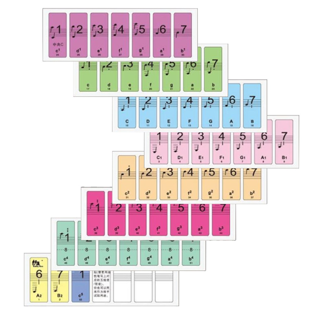 1Set 88-Key Electronic Keyboard Piano Learning Key Beginner Note Sticker Labels;