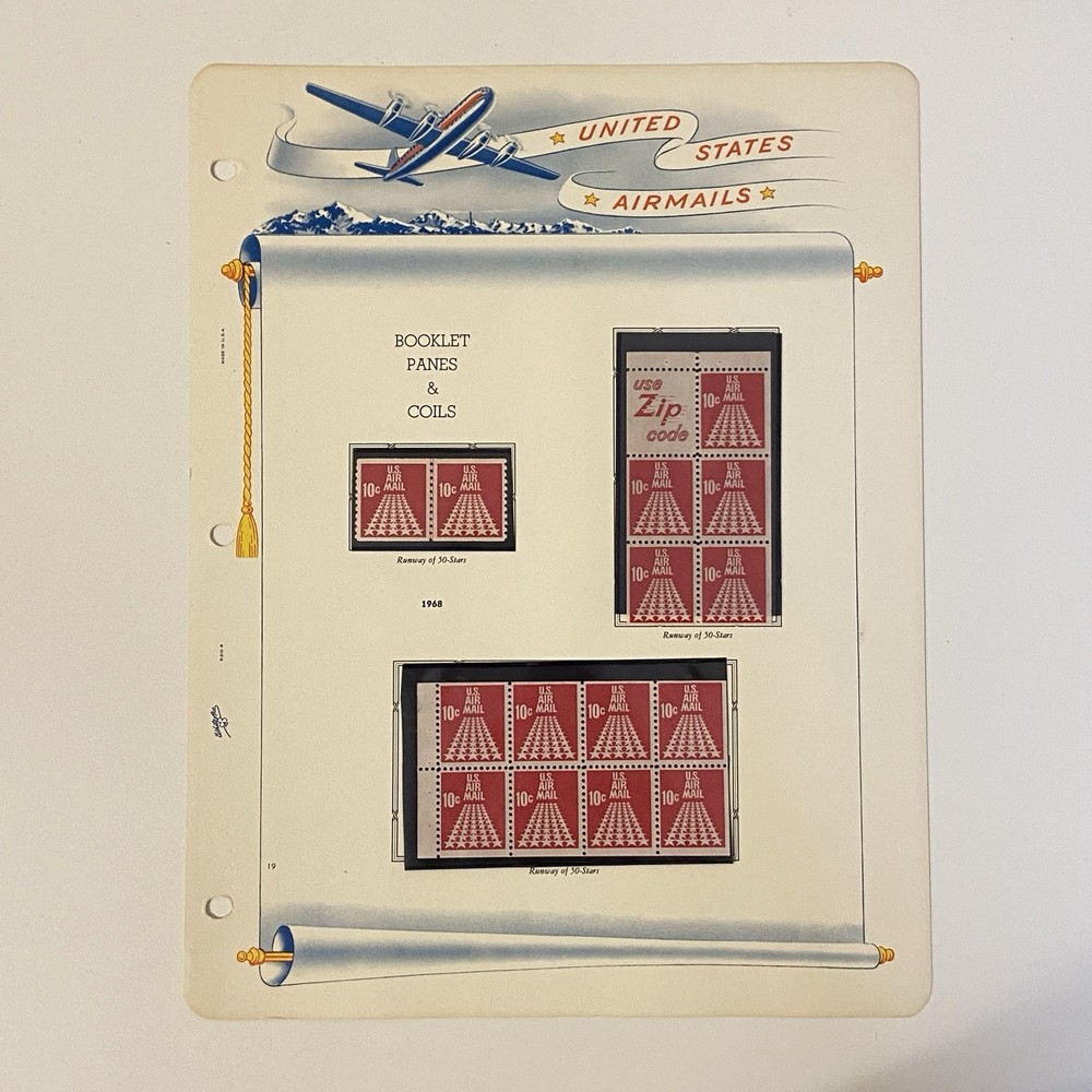 White Ace United States Airmails 12 Album Pages 1930-1968 With Mounted Stamps