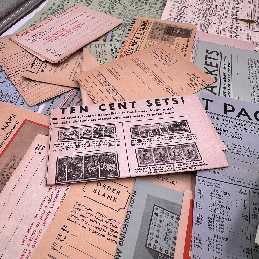 1950s Lot STAMP COLLECTING VINTAGE Advert Order Form H.E. Harris Honor-Bilt Etc