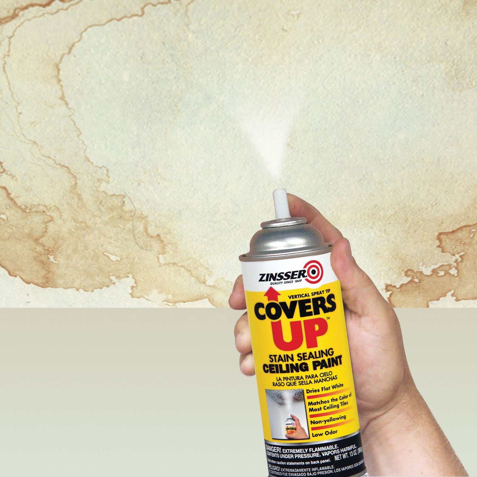 Zinnser, COVERS UP Ceiling Paint & Primer In One, 13 oz Flat White- 03688