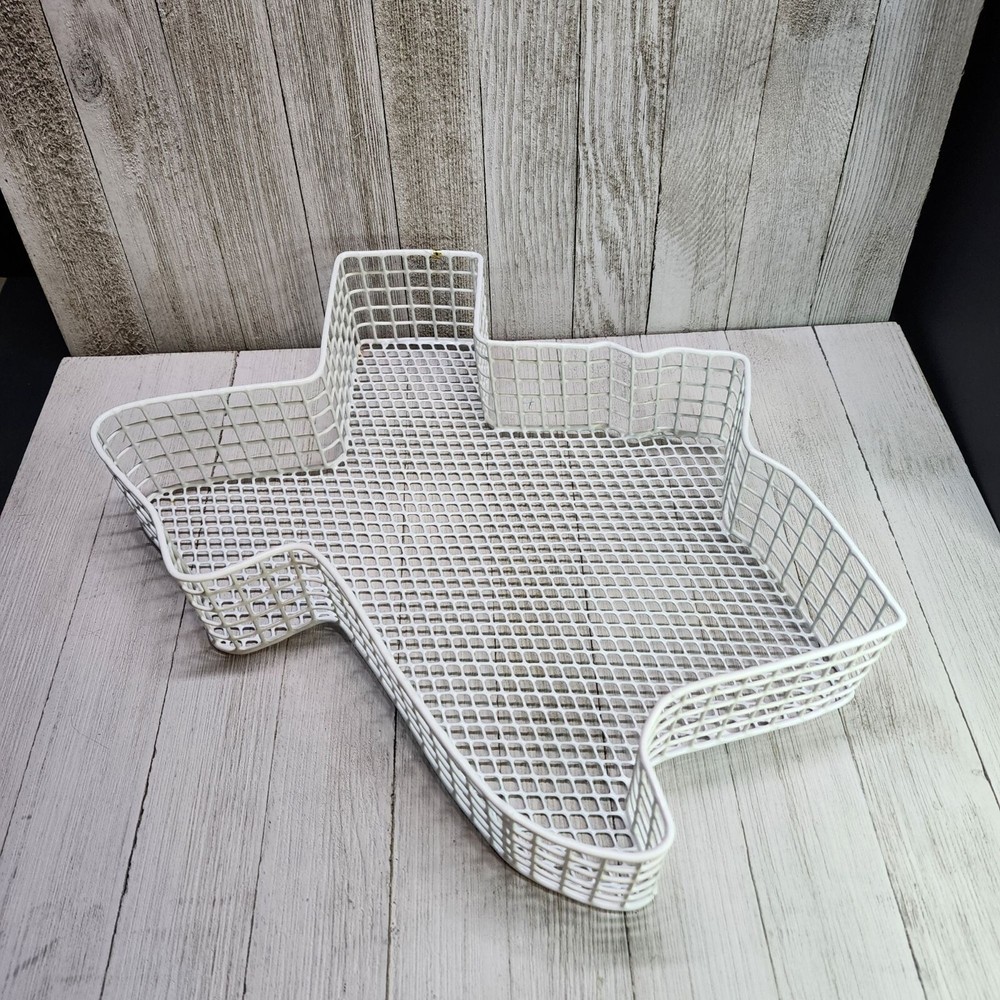 Metal Wire Basket White Texas State Shaped Storage Bread Fruit Wall Display