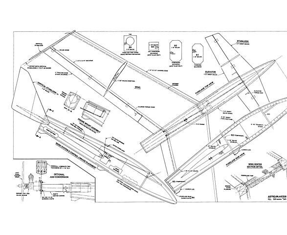 Astro-Blaster Rocket Glider 35" Wing RC Model Airplane Printed Plans & Templates