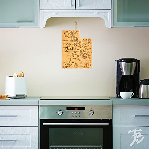 Destination Utah State Shaped Serving and Cutting Board, Includes Hang Tie