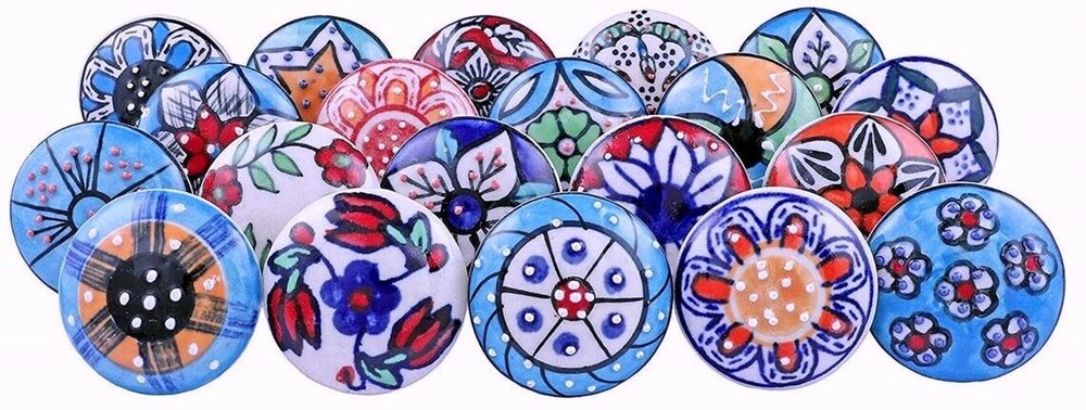 30 Pc Indian Boho Handmade ceramic door Knobs Cabinet Drawer Handle