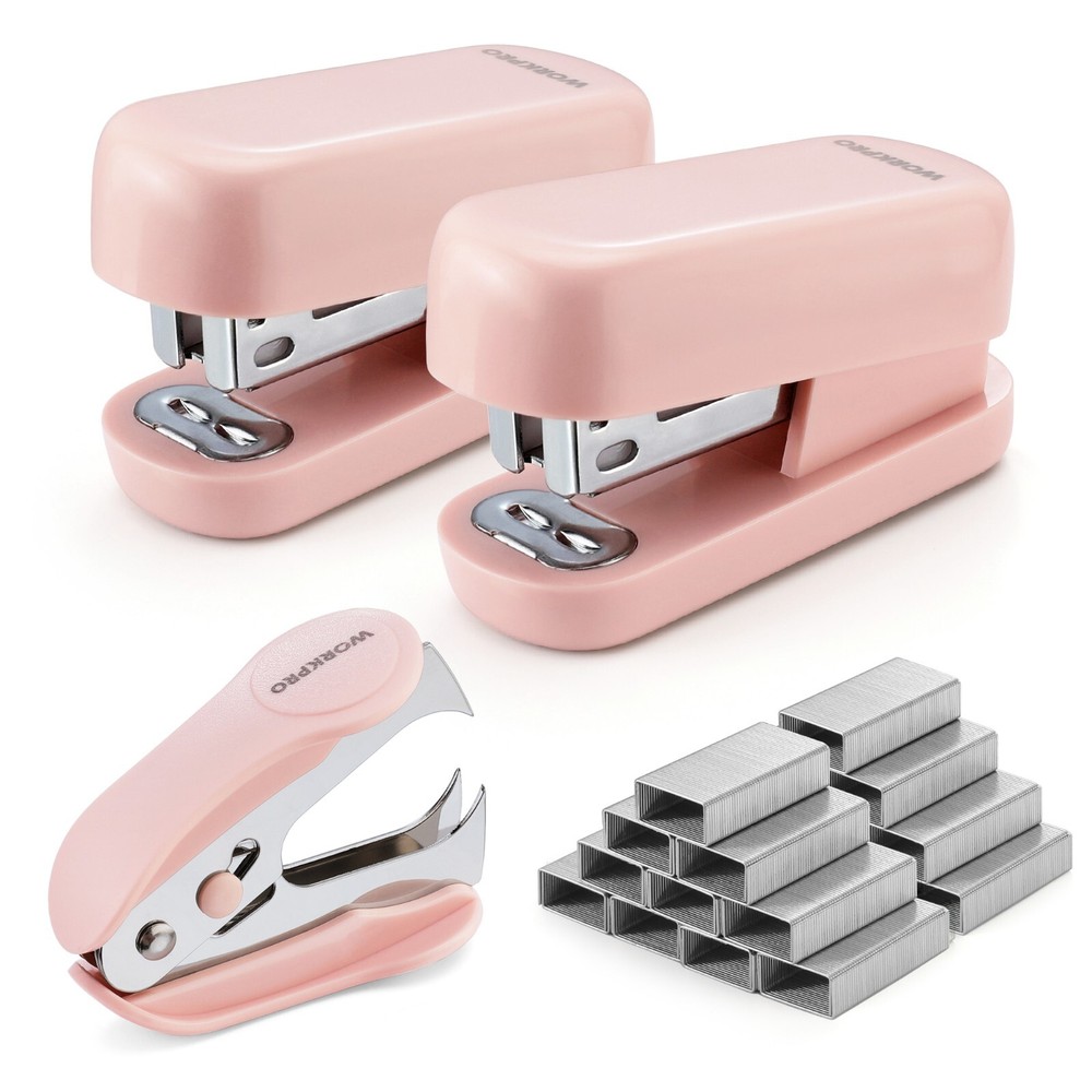 WORKPRO Mini Stapler with Staples, Pink Stapler Set 2000 Standard Stapler