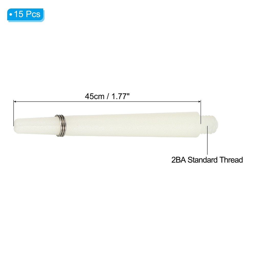 45mm Plastic Dart Shafts, 15 Pack Medium 2BA Thread Dart Stems, White