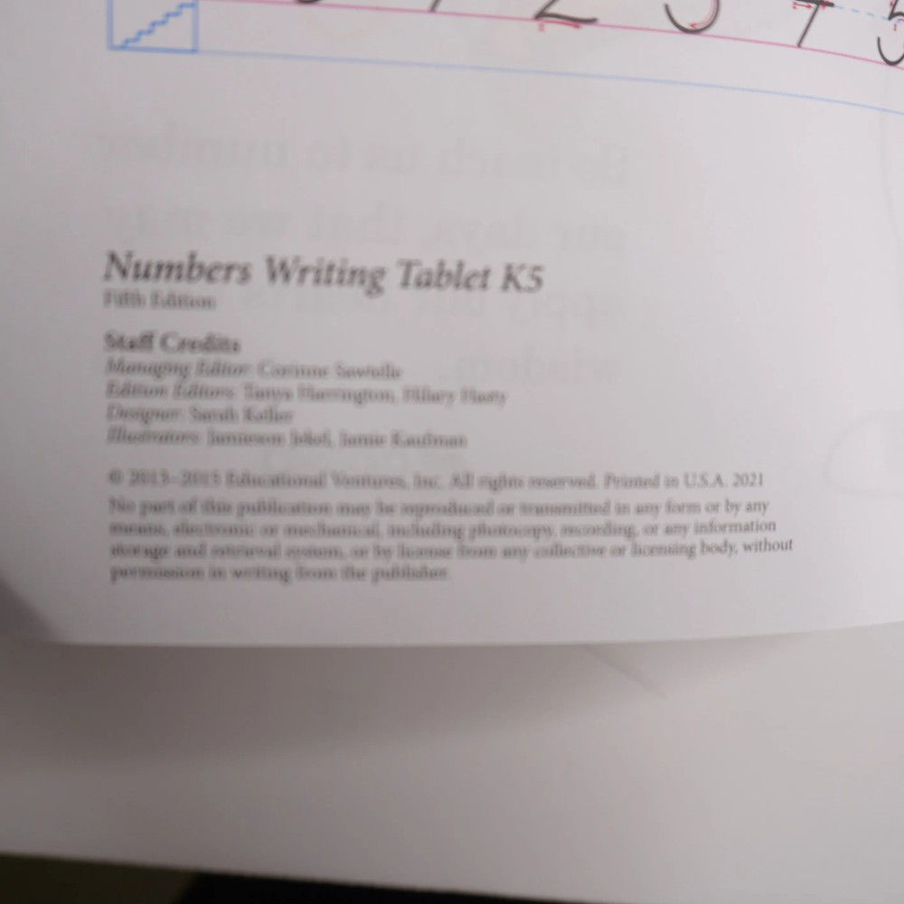 Numbers Writing Tablet K5 Fifth Edition Abeka Workbook Paperback