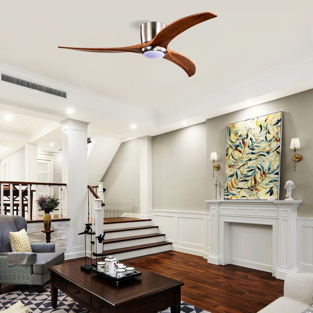 52” Flush Mount Ceiling Fan with Light & Remote, DC Motor, 6 Speeds