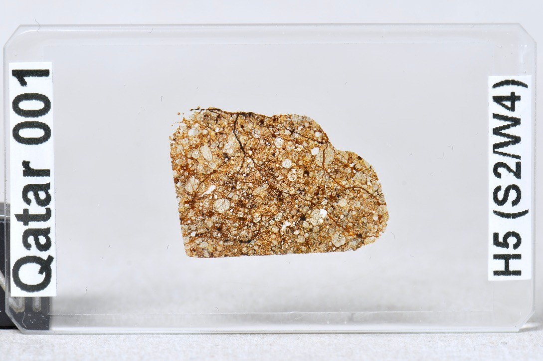 Meteorite QATAR 001 - rare Chondrite from Qatar ! Microscope Slide Thin Section