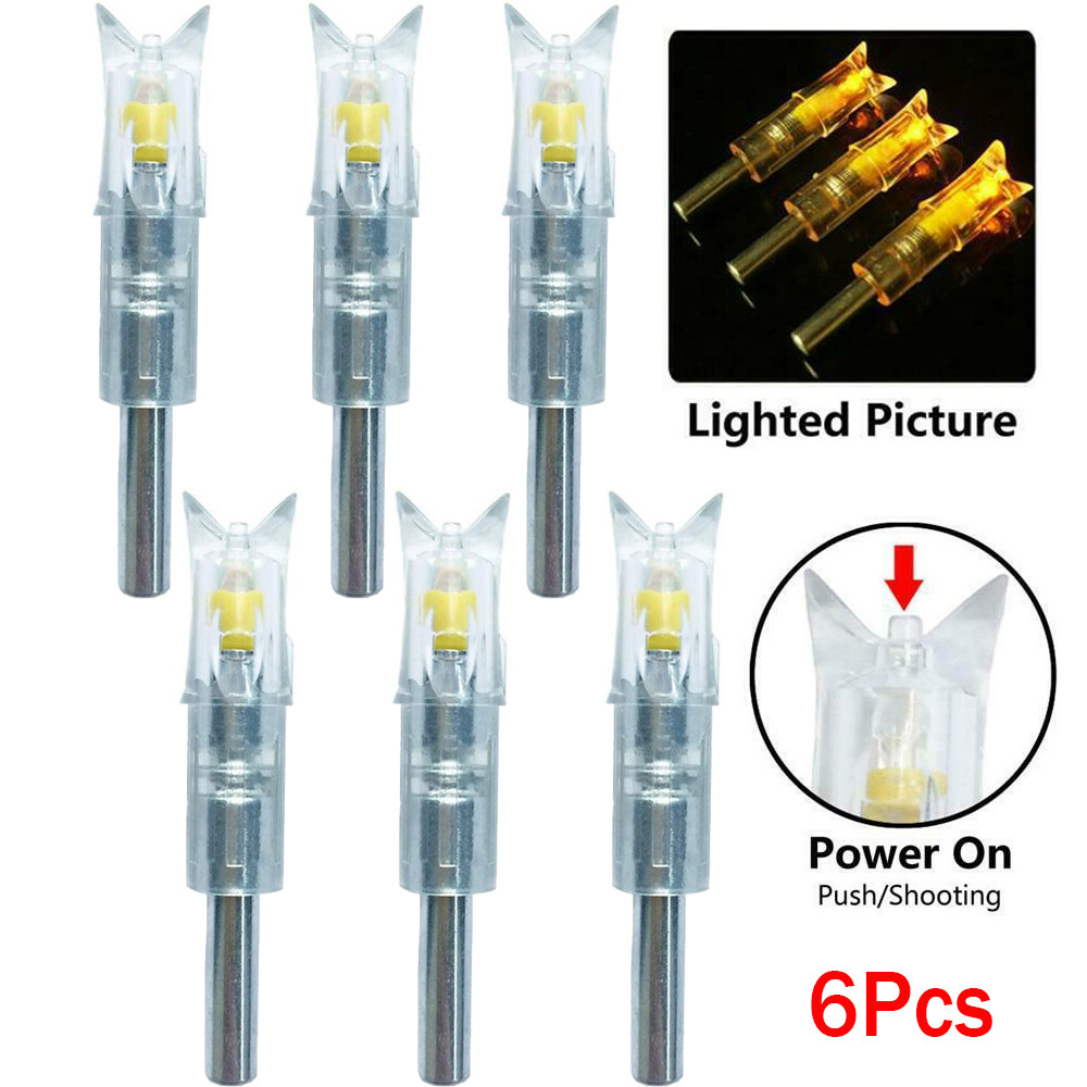 6Pcs Lighted Led Nocks for Arrows .300/7.62mm Inside Diameter with Switch Button