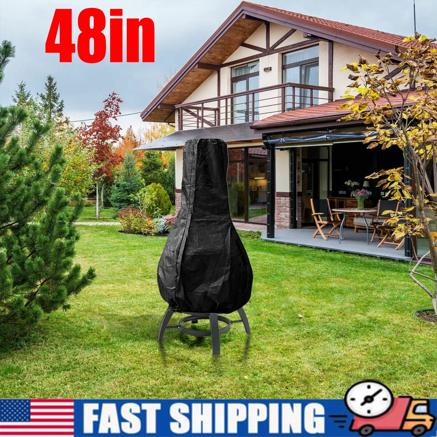 48inch Outdoor Patio Chiminea Cover Waterproof Protective Chimney Fire Pit Heate