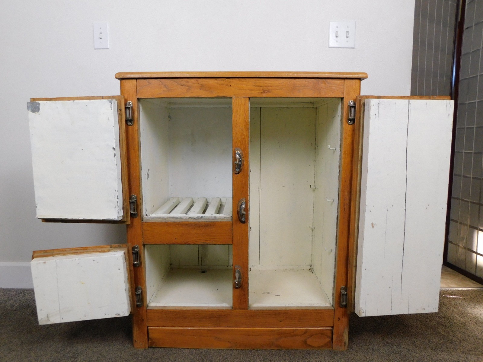 Antique REAL DEAL c1915 ALL Original Oak Ice Box Bar Counter Refrigerator VG HOT