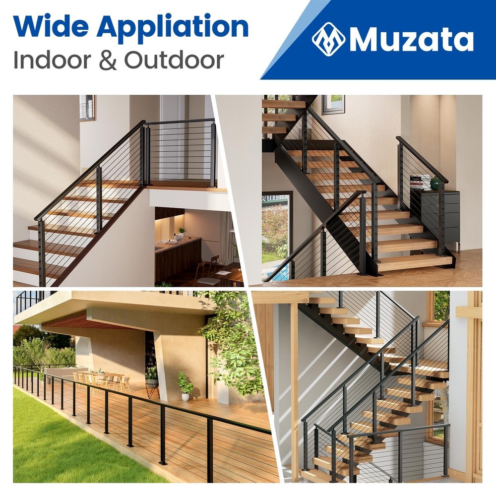 6'6"Black Cable Railing Handrail Rectangular Stainless Steel for System Top Deck