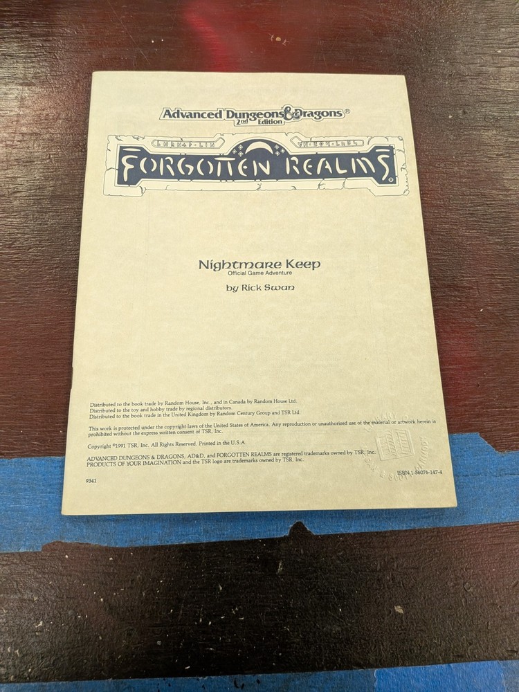 Nightmare Keep W/ Map 9341 AD&D 2ND Edition Fa2 TSR