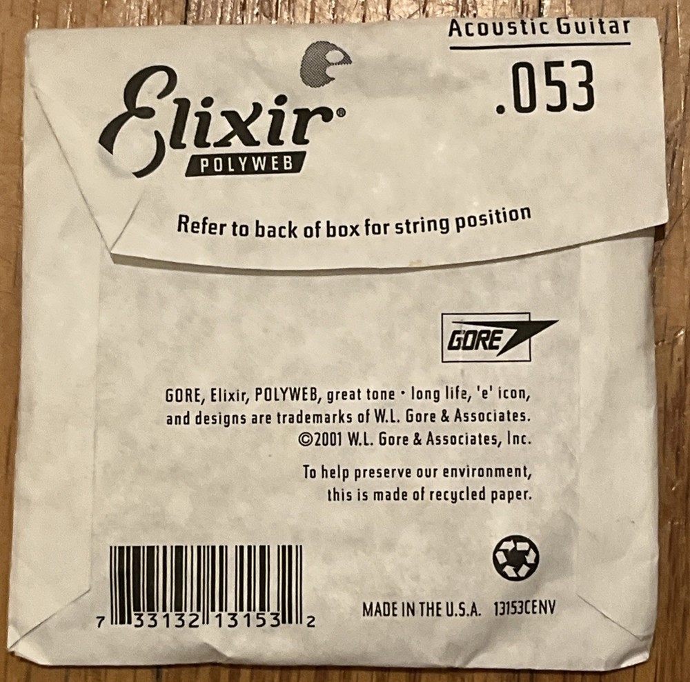 Elixir Polyweb coated 80/20 bronze acoustic guitar single string with a .053