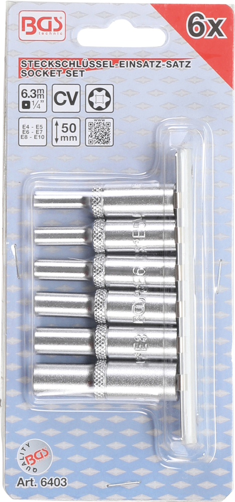 BGS - E-Type Screws E4 - E10 - 6 Pc Deep Socket Set - 1/4" Drive - 6403