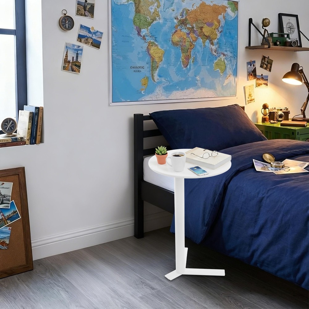 White Iron Round Side Table Modern Couch End Table Nightstand With Y-shaped Base