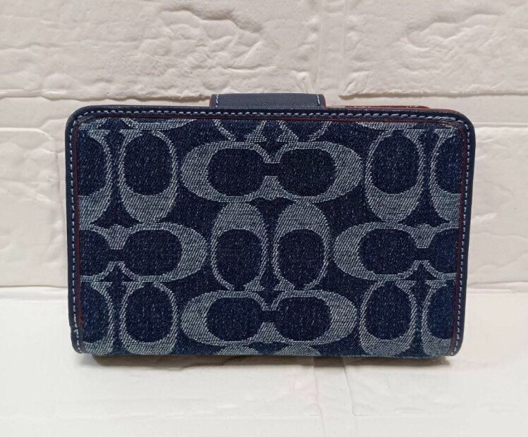 Coach Bifold Wallet & Card Holder Signature Navy Denim Outlet New Japan