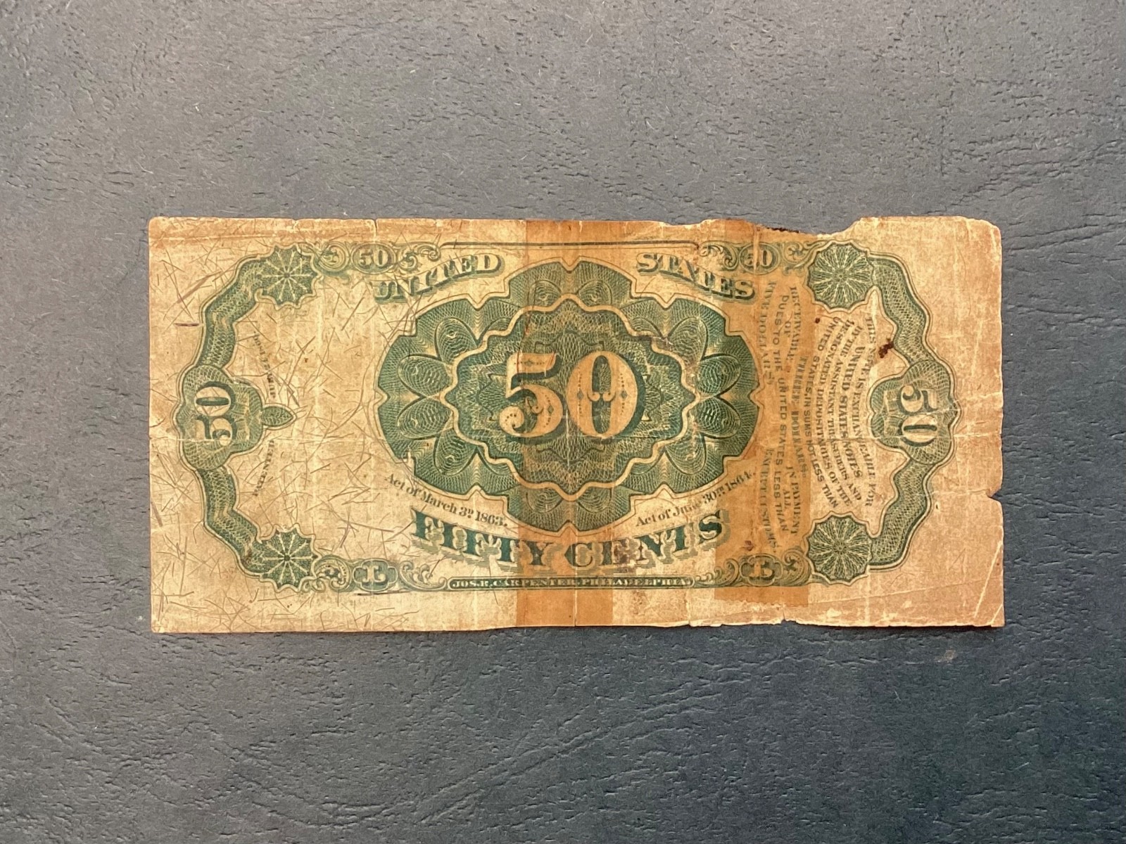 ~ US FRACTIONAL CURRENCY 50 CENTS 5TH ISSUE - CRAWFORD - FREE US SHIPPING