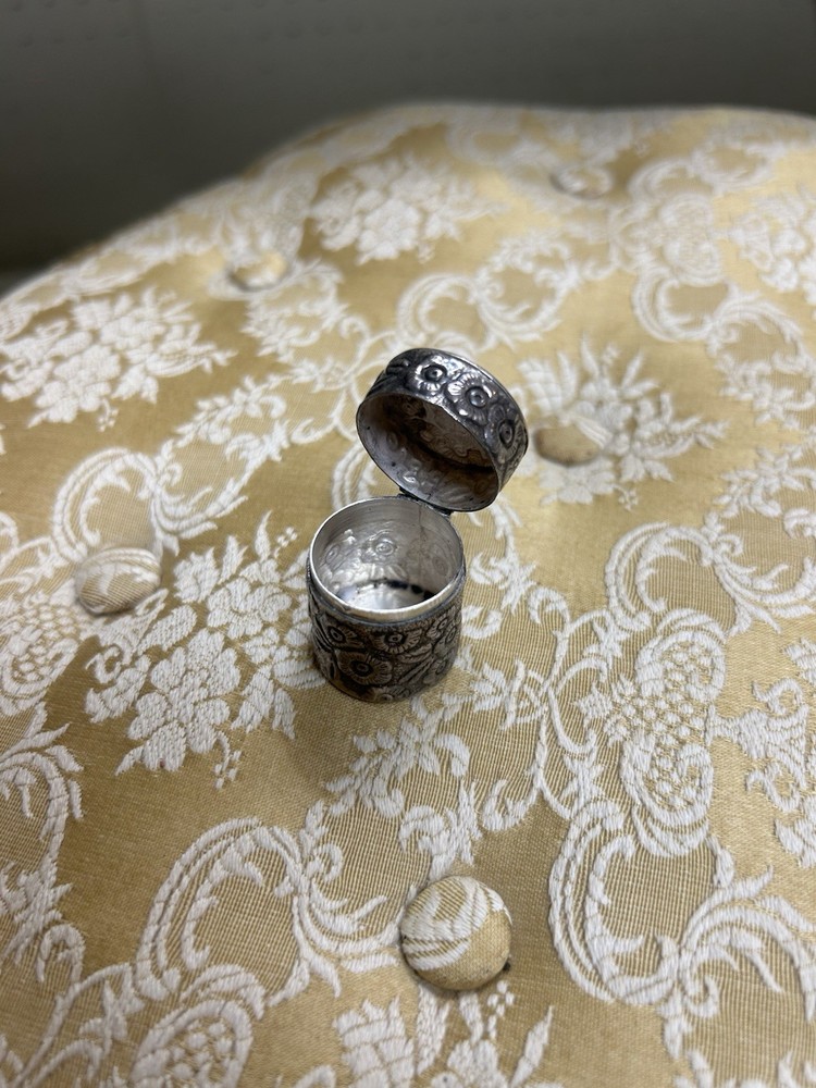 Antique repousse sterling silver chatelaine thimble holder / pendant