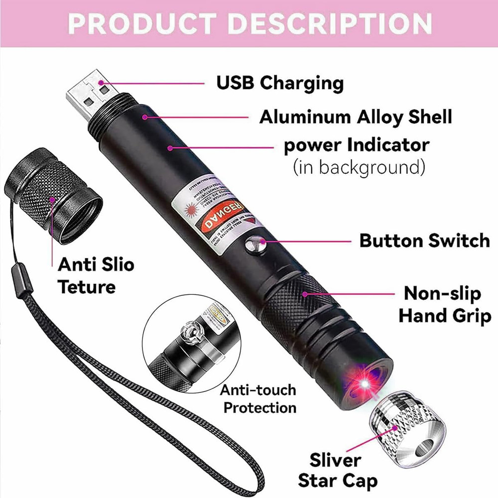 Red Laser Pointer USB Charging Office Teaching Flashlight Laser Pointer Cat Toy
