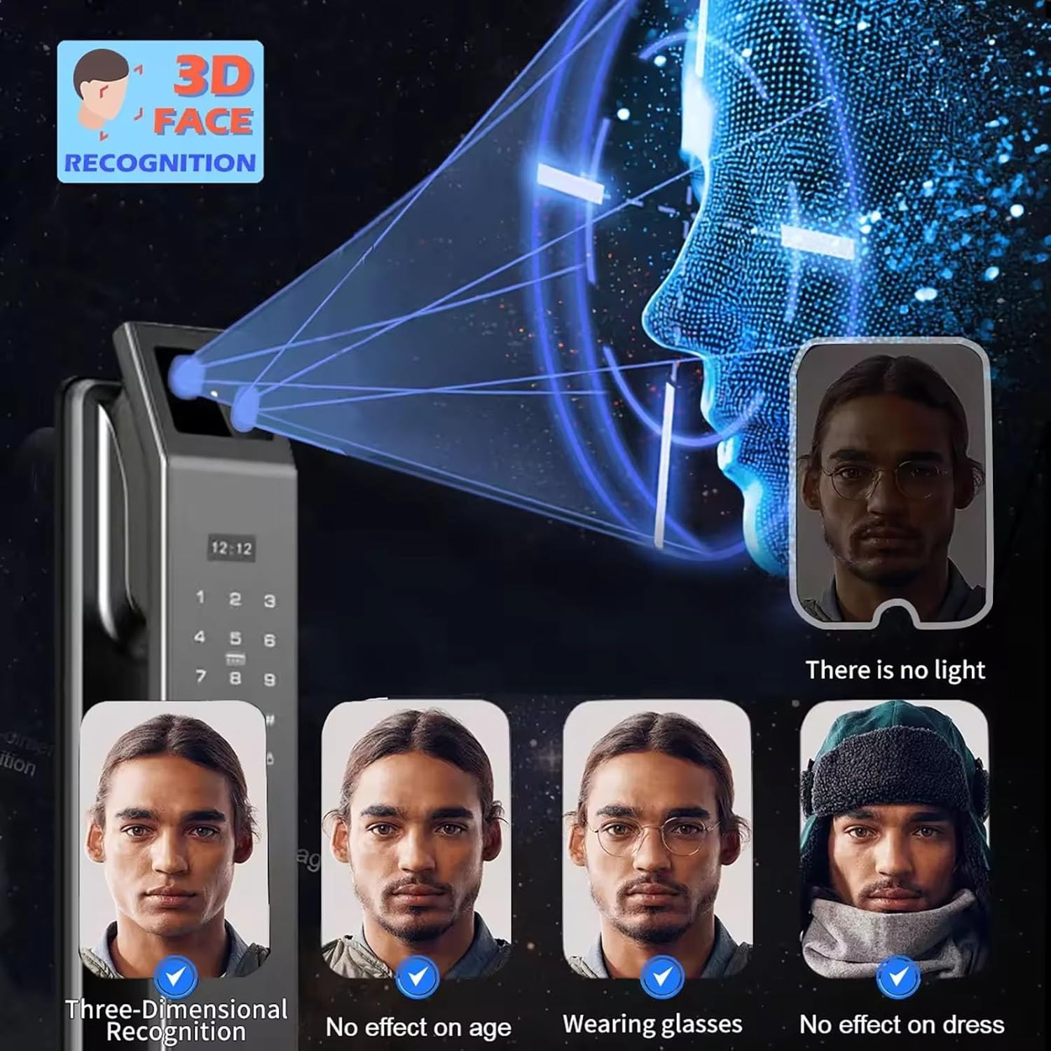 3D Face Recognition Fingerprint Password Smart Door Lock with Camera Security