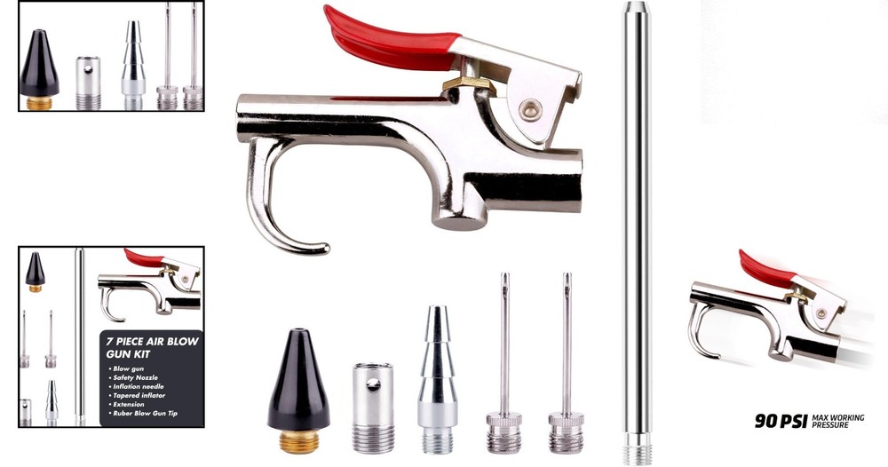 7-Piece Air Compressor Tool Kit - Includes Interchangeable Nozzles & Tips