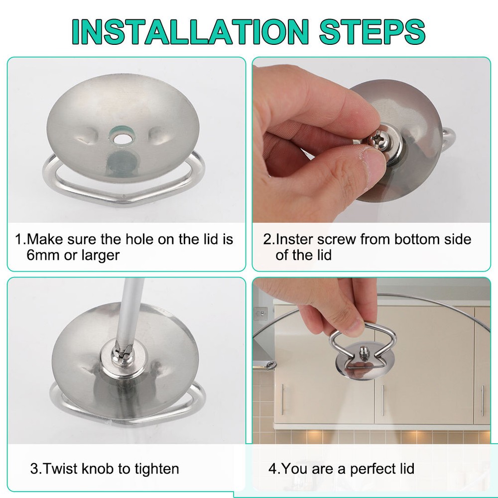 2pcs Stainless Steel Pot Lid Knob Universal Kitchen Bakeware Handle Replacement