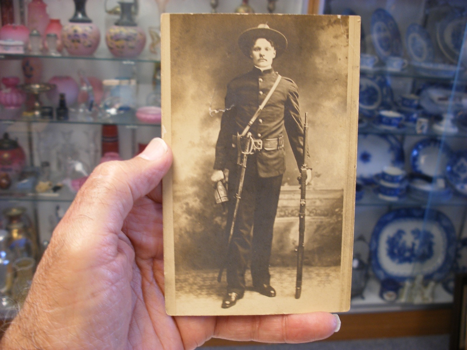 Real Photo Postcard RPPC - US Soldier 13th cavalry Company M Oconomowoc WI #3738