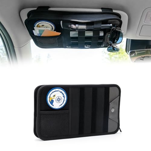 Car Sun Visor Organizer, Heavy Duty Molle Panel with Double Zipper Multi 1 Pack