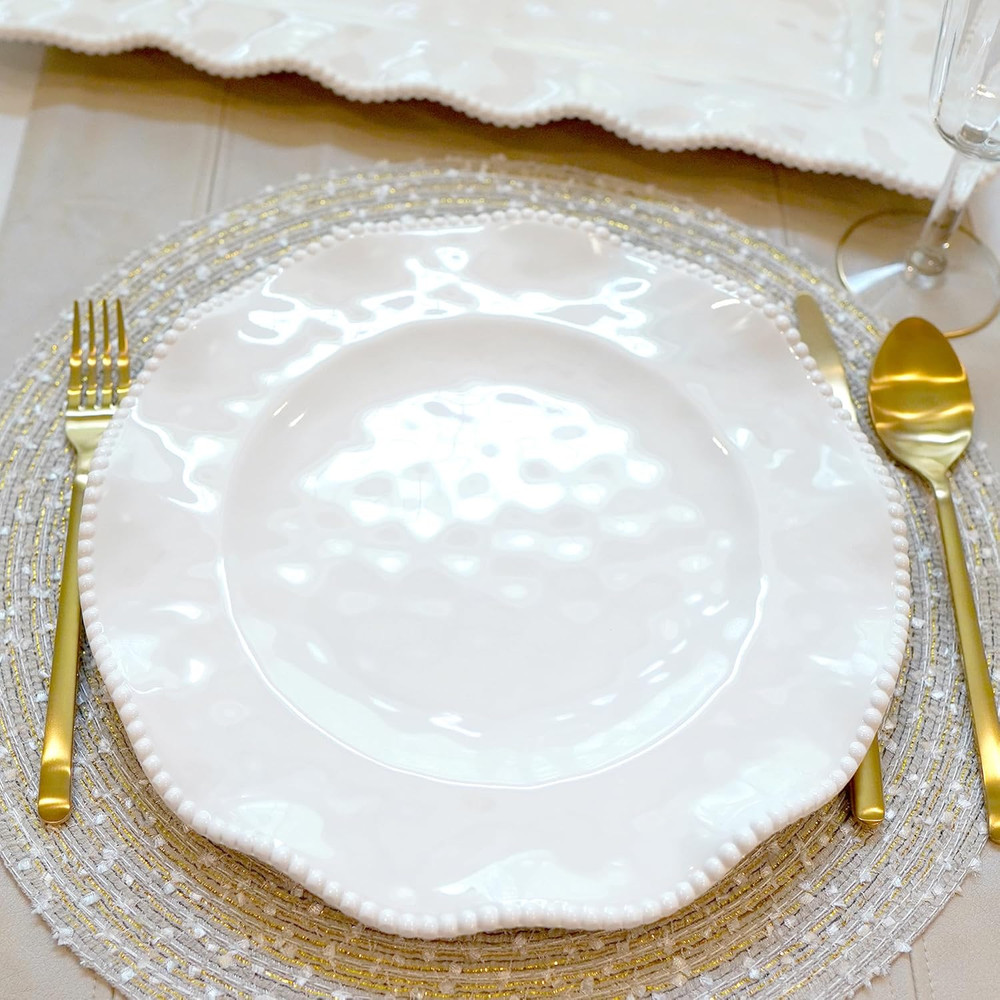 Perlette Off-White Beaded 12-Piece Dinnerware Set – Includes 4 Dinner Plates, 4