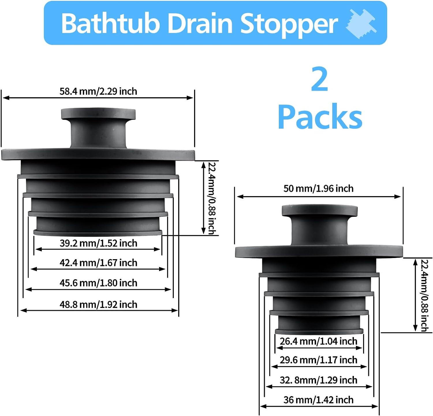 Bathtub Stopper 2Pcs Sink Stopper Tub Plug Bathroom Shower Drain Plug Silicone B
