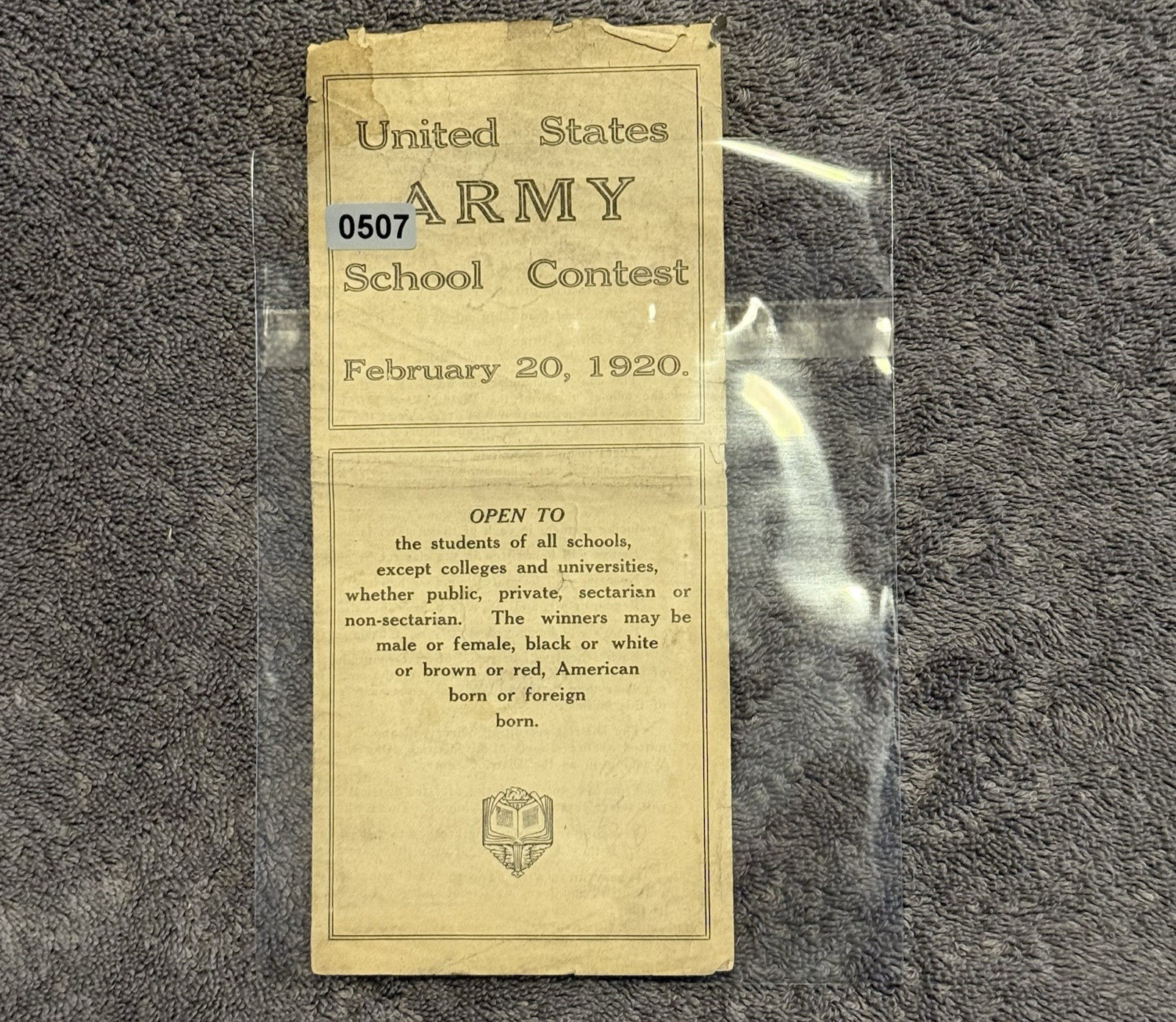 1920 U.S. Army School Contest Brochure — WWI Era Recruiting Ephemera, Rare!