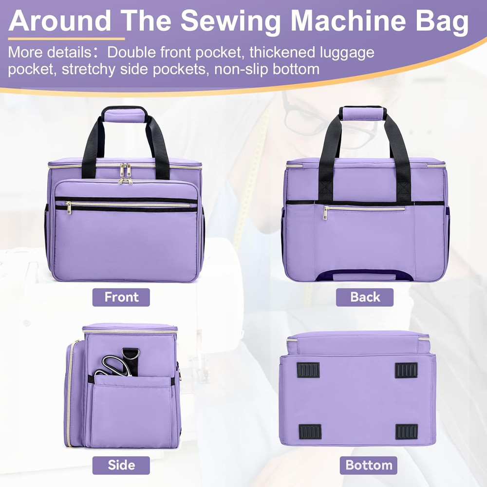 Purple Sewing Machine Case & Double Layer Organizer with Strap & Handle