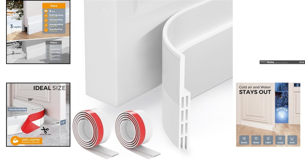 Flexible Silicone Draft Stopper & Door Sweep - Save Energy & Reduce Noise