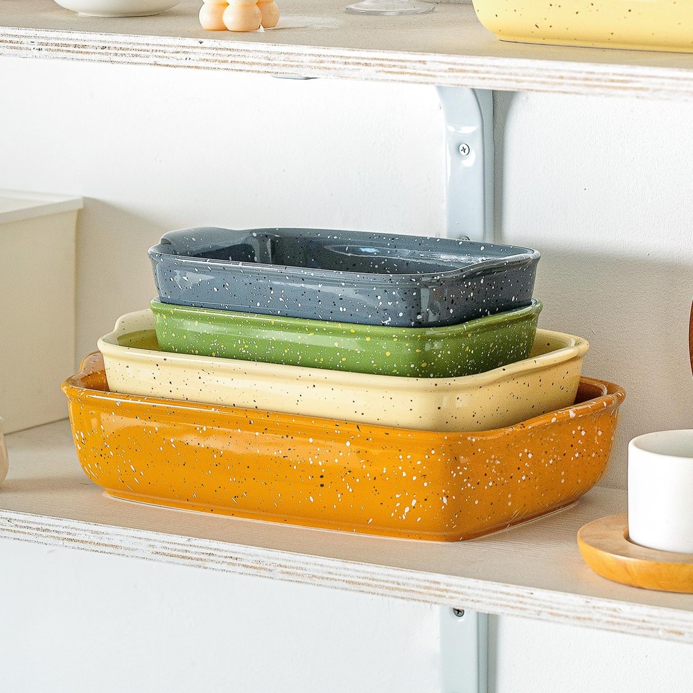 Ceramic Bakeware Dish Set of 3, Rectangular Baking Casserole for Oven,High He...