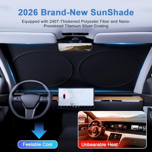 Windshield Sun Shade with Storage Pouch, Thickened Titanium Silver L(69"x35")