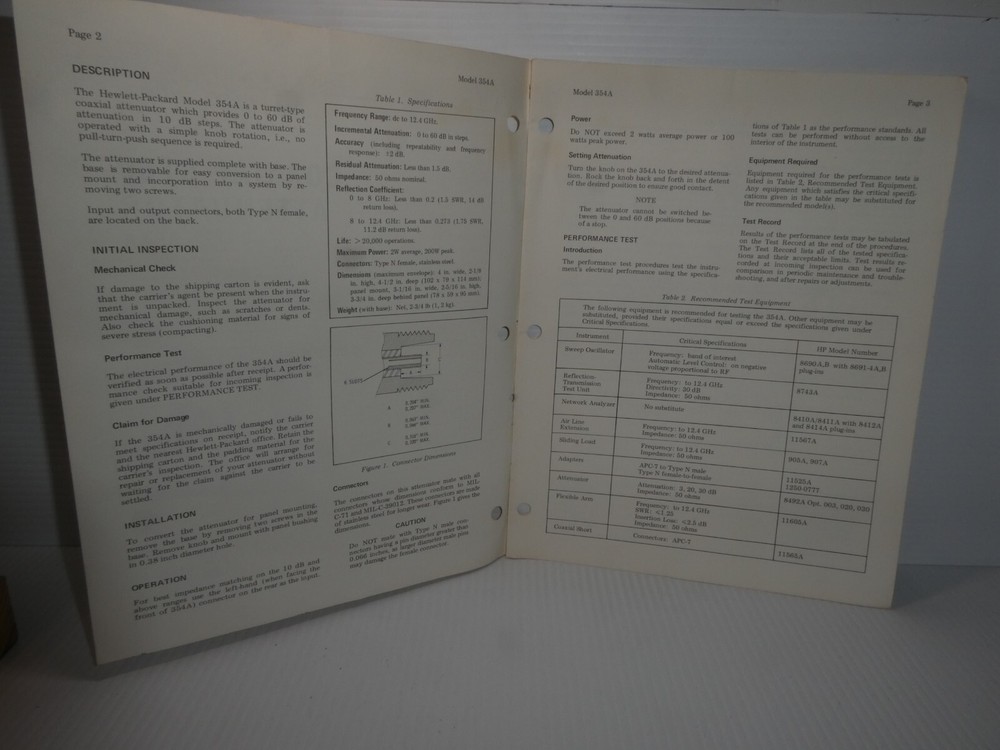 HP Coaxial Step Attenuator 354A Operating Note