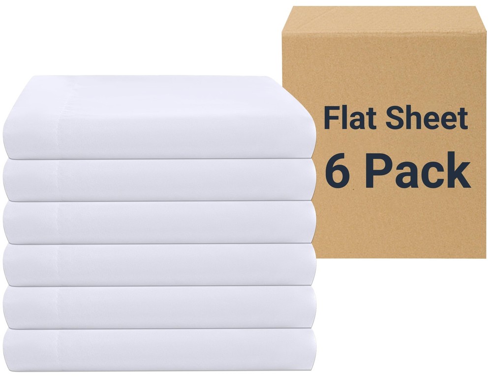 White Bulk Flat Sheets Only Twin Size 6 Pack, Easy Sort Top Bed Sheet by Colo...