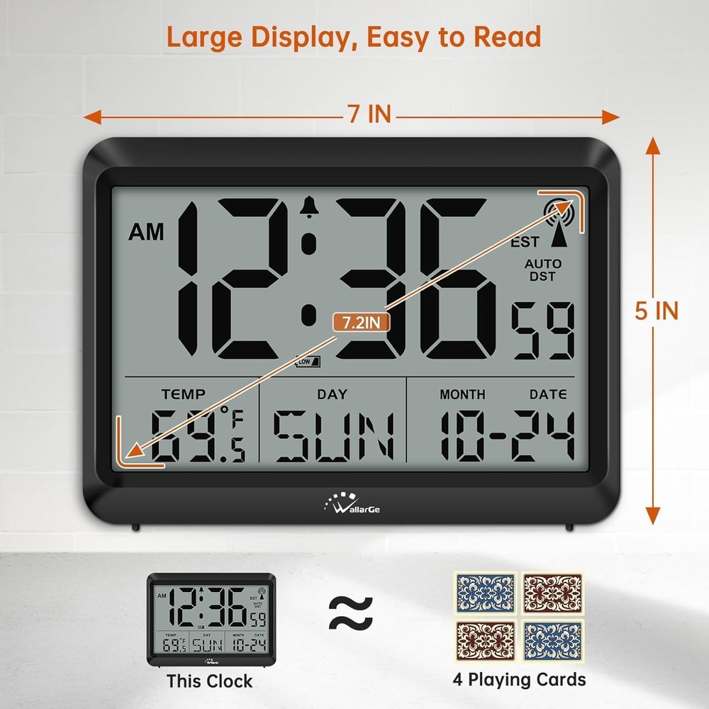 Battery-Powered Digital Atomic Clock - Large LCD, Weatherproof & Alarm Function