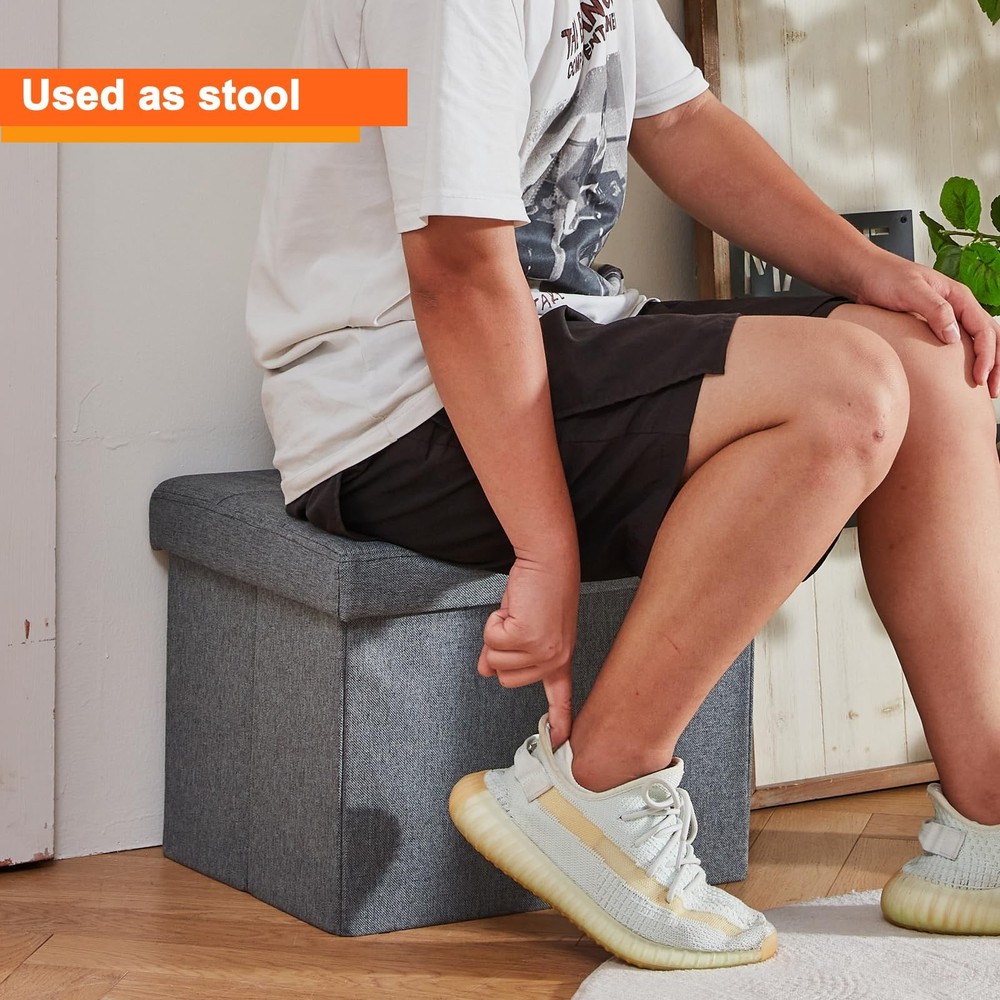 Small Ottoman with Storage, Footrest Stool, Space Saving Design, Grey