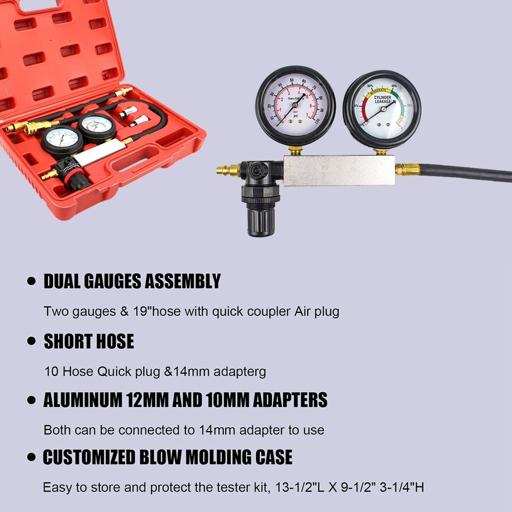 Engine Compression Diagnosis Tester Cylinder Leak Down Gauges Detector Leakage